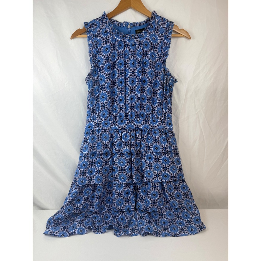 Banana Republic Petite 4 Blue Floral Ruffle Tiered Dress Sleeveless #mc